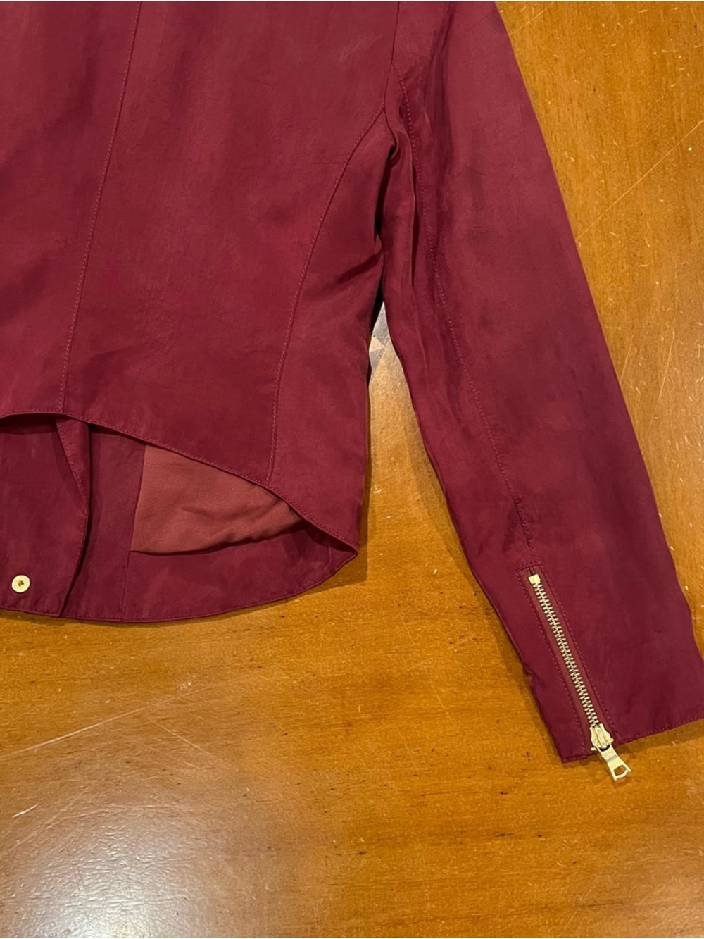 Club Monaco Kapri Moto Jacket Burgundy XS Cropped Biker Full-Zip Lightweight - Picture 9 of 16